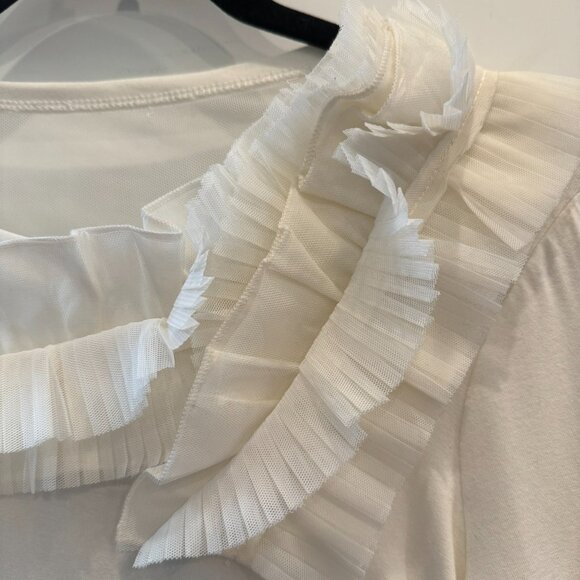 New BCBG Alyne Off White Ruffle Mesh Top - Picture 4 of 5